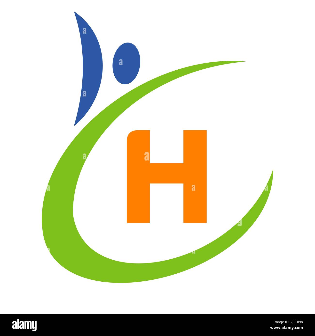 Human Health Logo On Letter H. Letter H Health Care Logo. Bio Sign