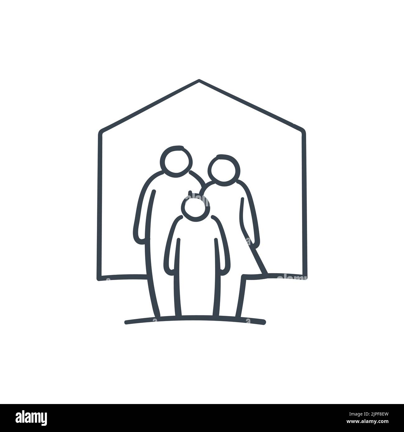 hand-drawing-family-inside-the-house-doodle-icon-stock-vector-image
