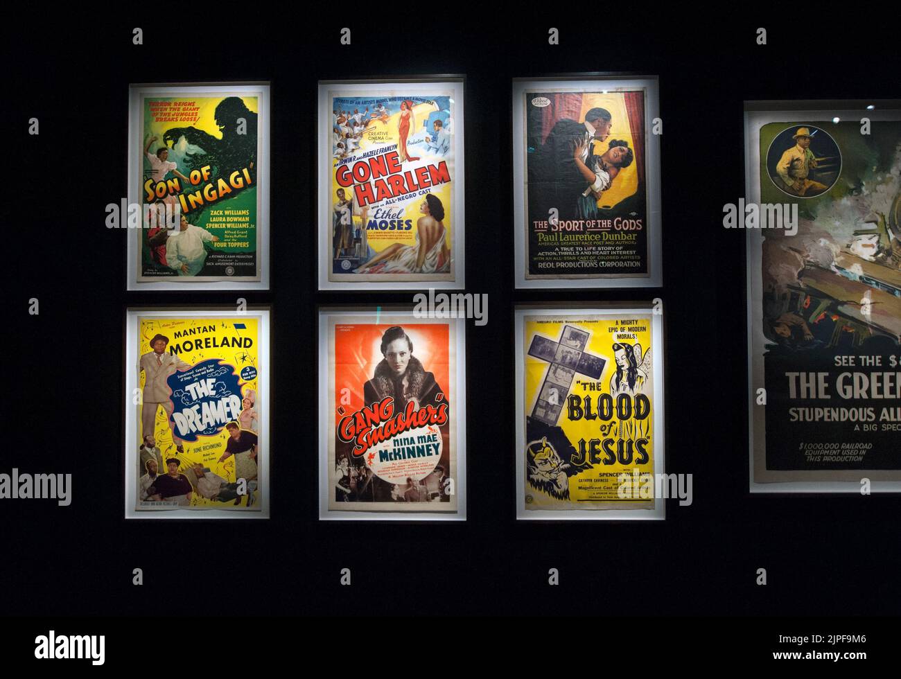 Vintage posters on display in the exhibtion 'Regeneration: Black Cinema' at the Academy Museum of Motion Pictures in Los Angeles, California Stock Photo