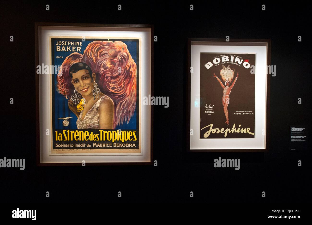 Posters for films featuring Josephine Baker on display in the exhibtion 'Regeneration: Black Cinema' at the Academy Museum of Motion Pictures in Los A Stock Photo