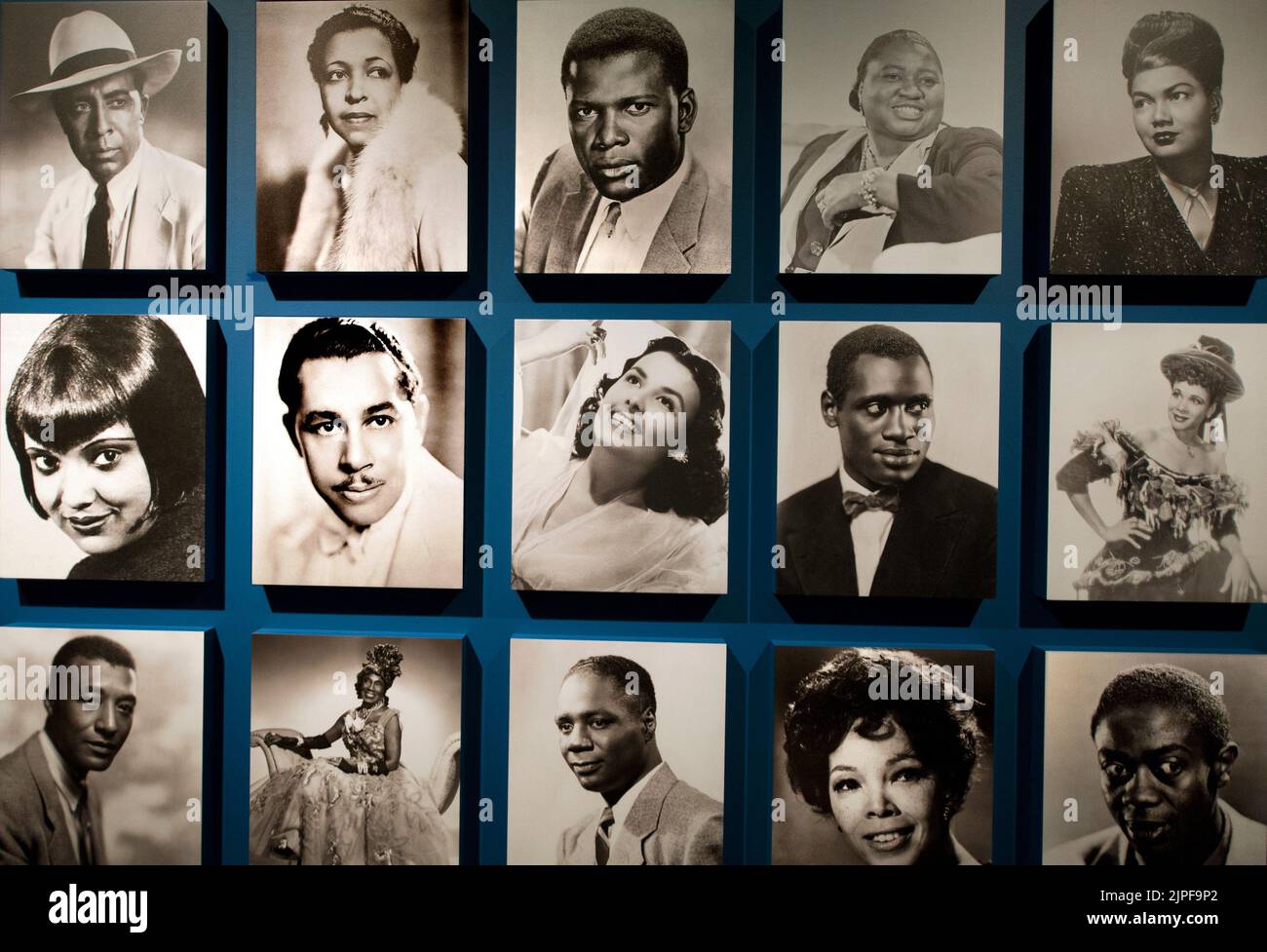 Vintage actors headshots on display in the exhibtion 'Regeneration: Black Cinema' at the Academy Museum of Motion Pictures in Los Angeles, California Stock Photo