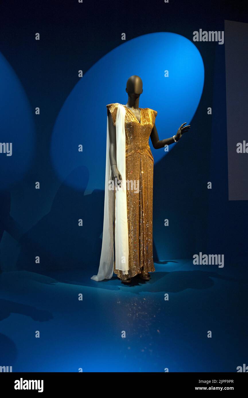 Mannequin with costume worn by Lena Horne in the film Stormy Weather (1943) on display in the exhibtion 'Regeneration: Black Cinema' at the Academy Mu Stock Photo