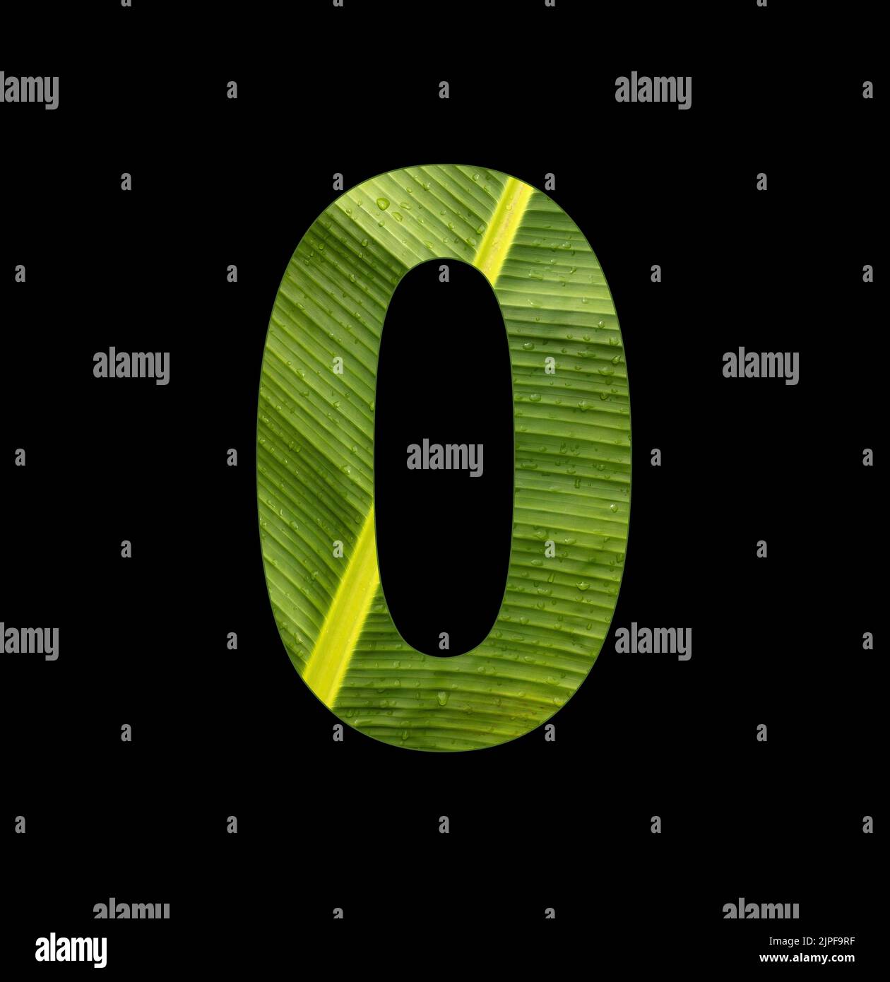 Number 0, digit on banana plant leaf background Stock Photo
