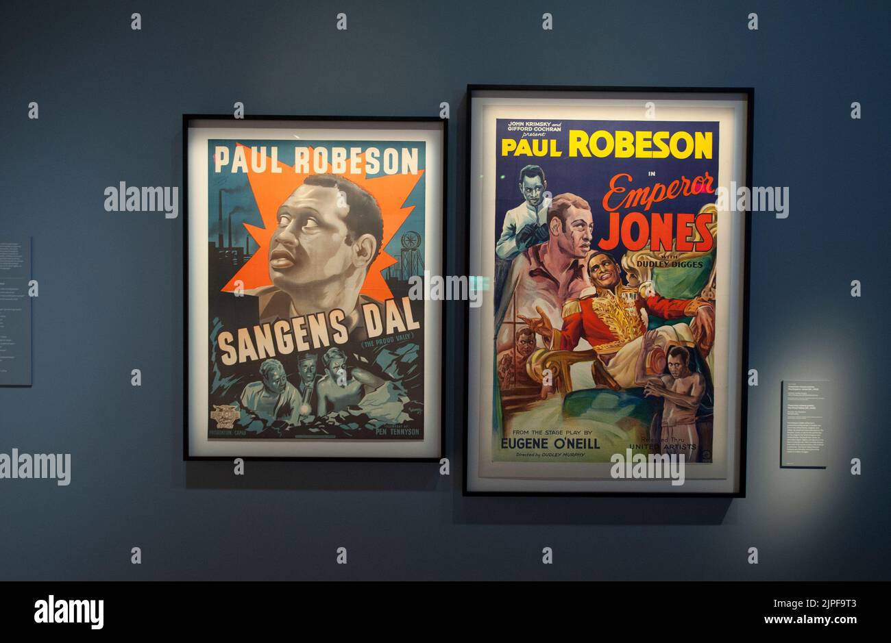 Vintage movie posters on display in the exhibition 'Regeneration: Black Cinema' at the Academy Museum of Motion Pictures in Los Angeles, California Stock Photo