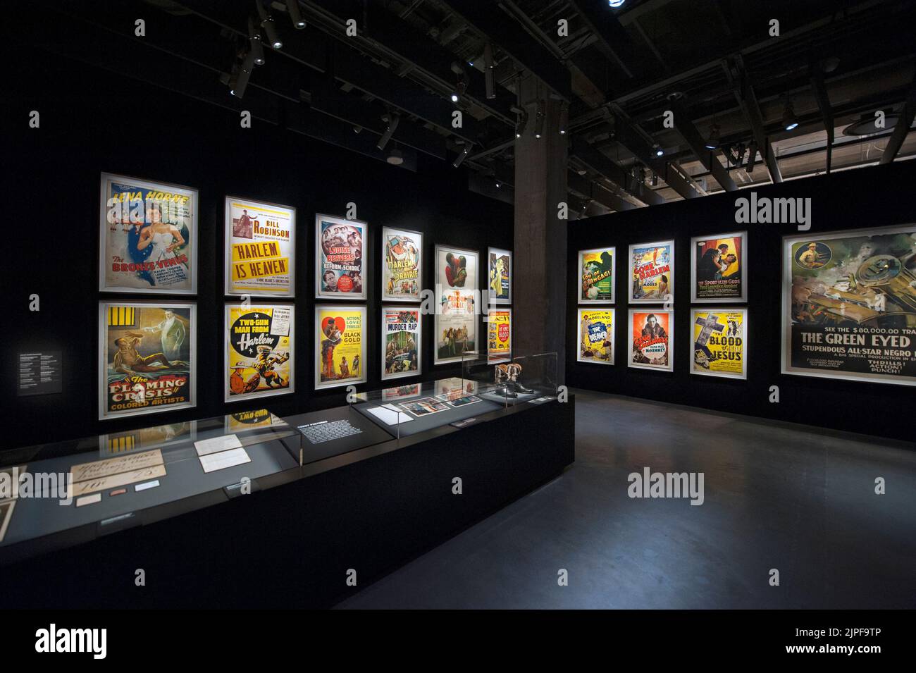 Vintage movie posters on display in the exhibtion 'Regeneration: Black Cinema' at the Academy Museum of Motion Pictures in Los Angeles, California Stock Photo