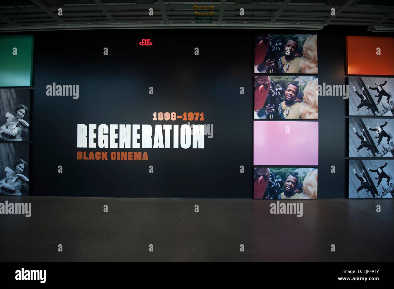 Exterior graphics at entrance to the exhibtion 'Regeneration: Black Cinema' at the Academy Museum of Motion Pictures in Los Angeles, California Stock Photo