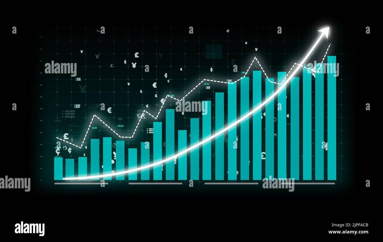 Business growth concept in allusive graph chart showing marketing sales profit increasing to future target . Excellent financial status of corporate Stock Photo