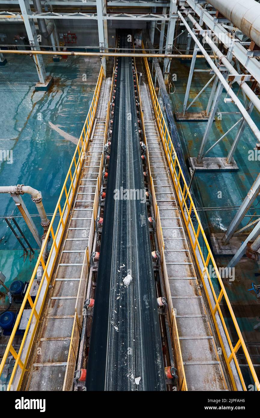 Two belt conveyors. Industrial conveyor transport for the transportation of bulk materials Stock Photo
