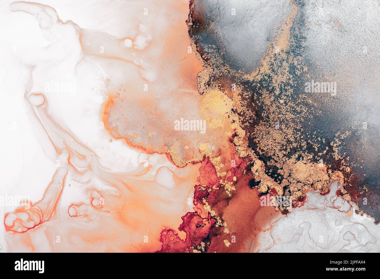 Burning abstract background from marble ink art of exquisite original painting . Painting was painted on high quality paper texture to create smooth Stock Photo