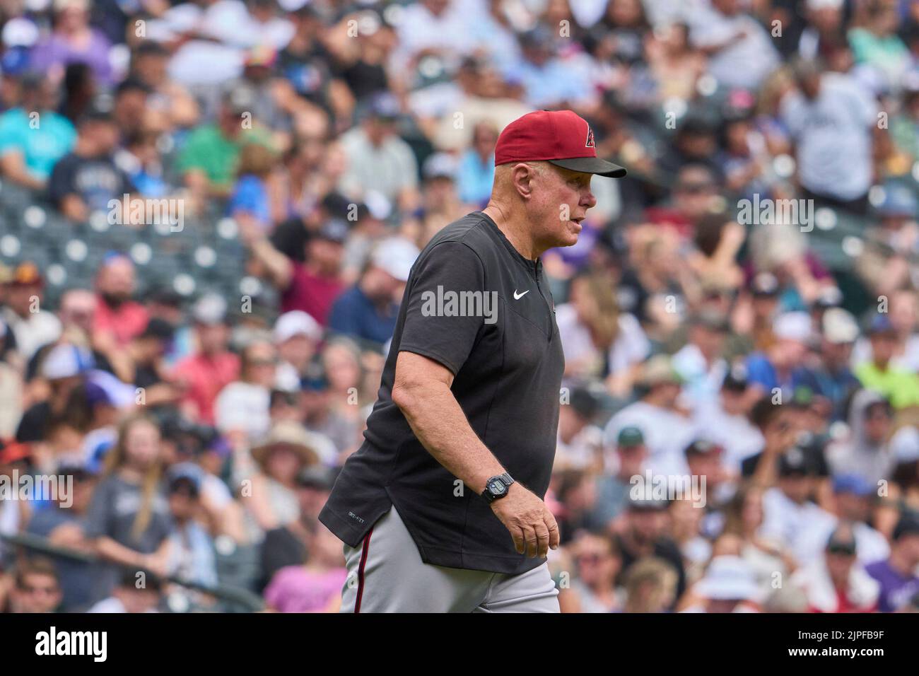 August 14 2022 Arizona pitching coach Brent Strom (72) going to the