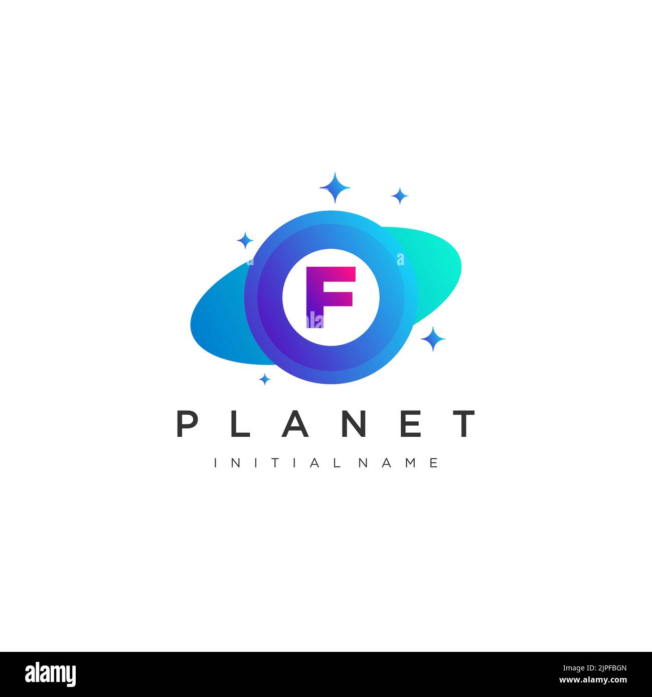 Initial Letter F Circle with Orbit for Planet vector Stock Vector