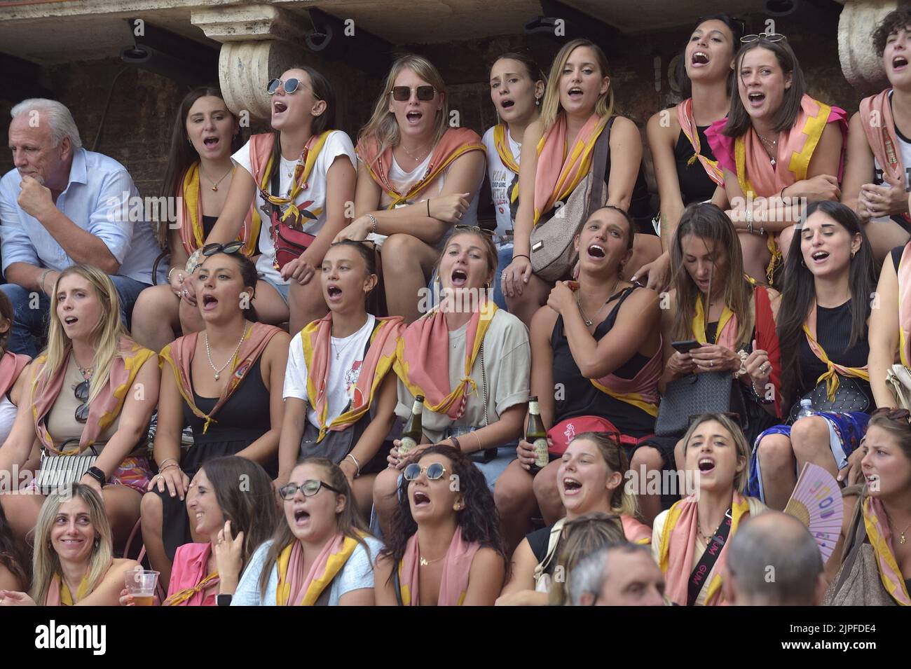 Siena, Italy. 17th August, 2022. Young fans attend the Palio di Siena 2022 on Wednesday, August 17, 2022. Photo by Rocco Spaziani/UPI Credit: UPI/Alamy Live News Stock Photo