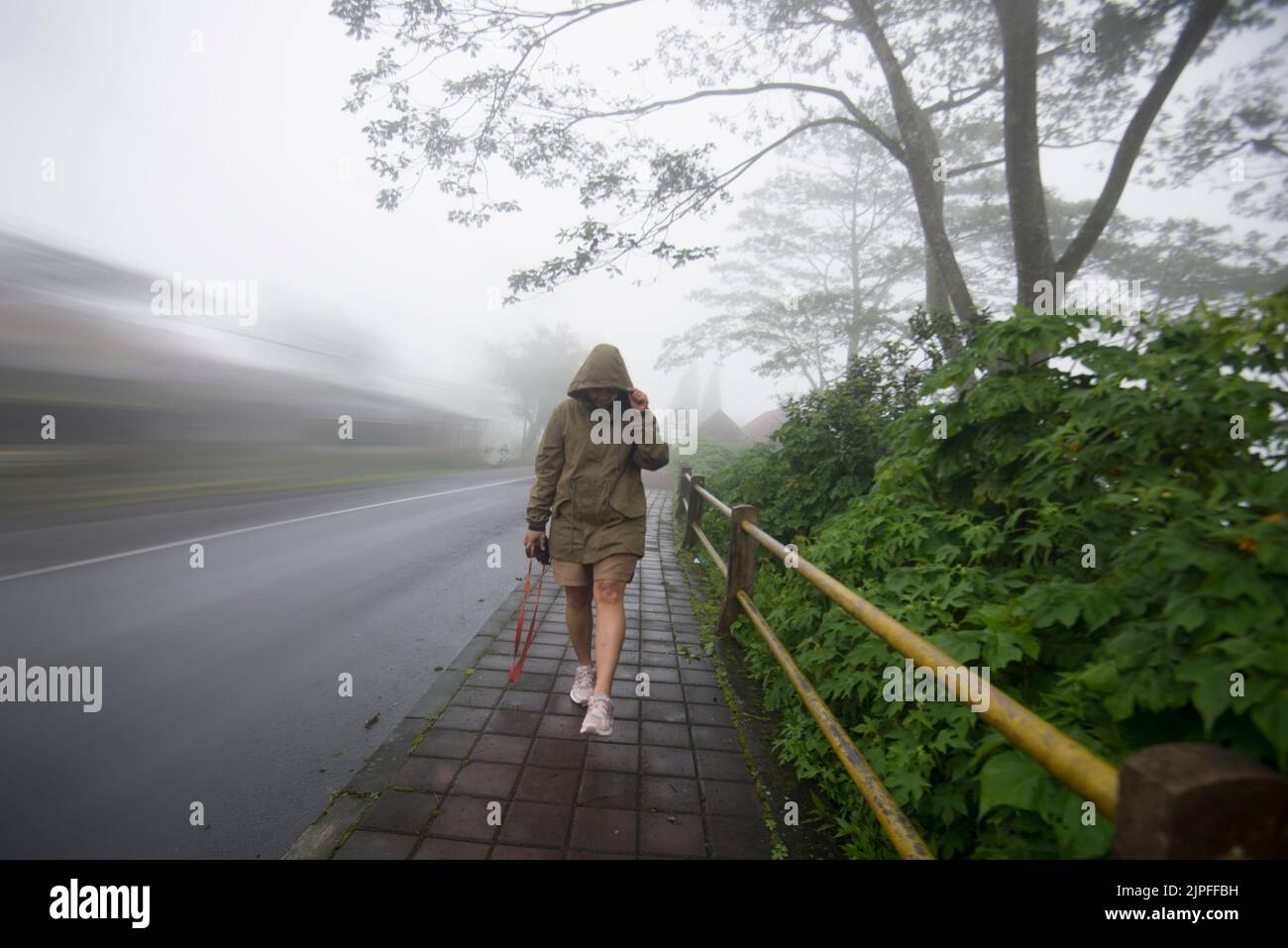 Woman walking alone and fence hi-res stock photography and images - Alamy