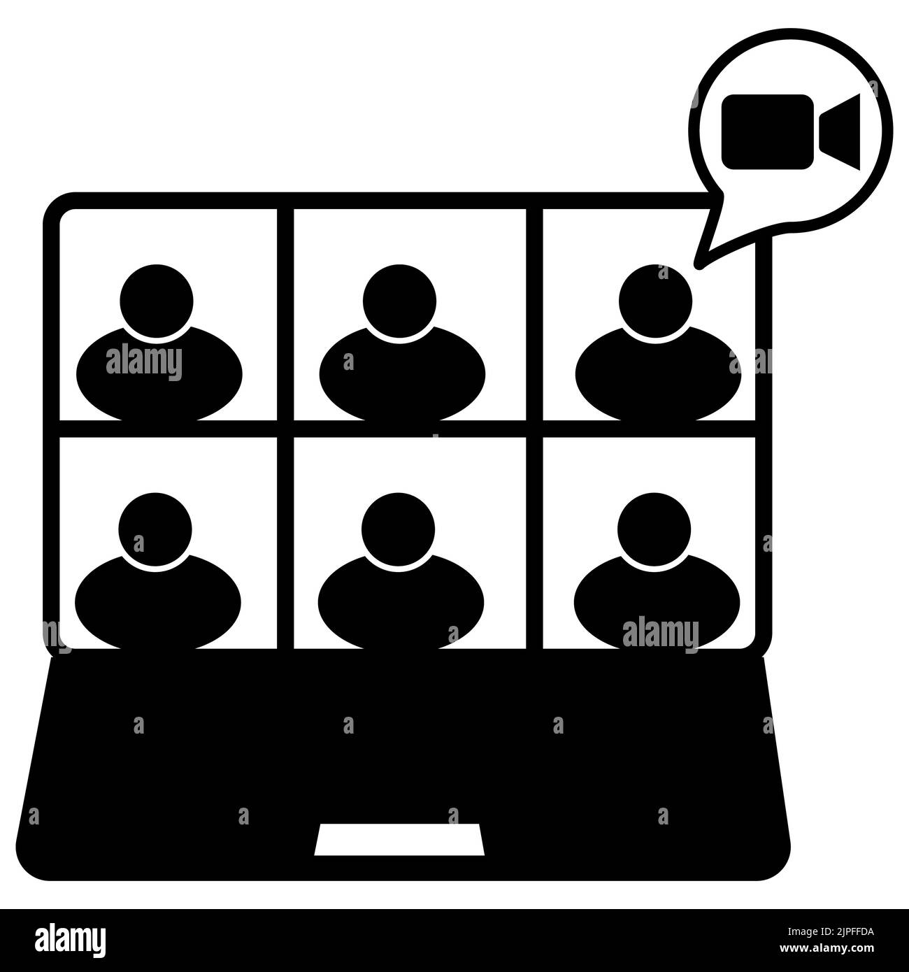 laptop icon with video call. video call sign. online conference meeting