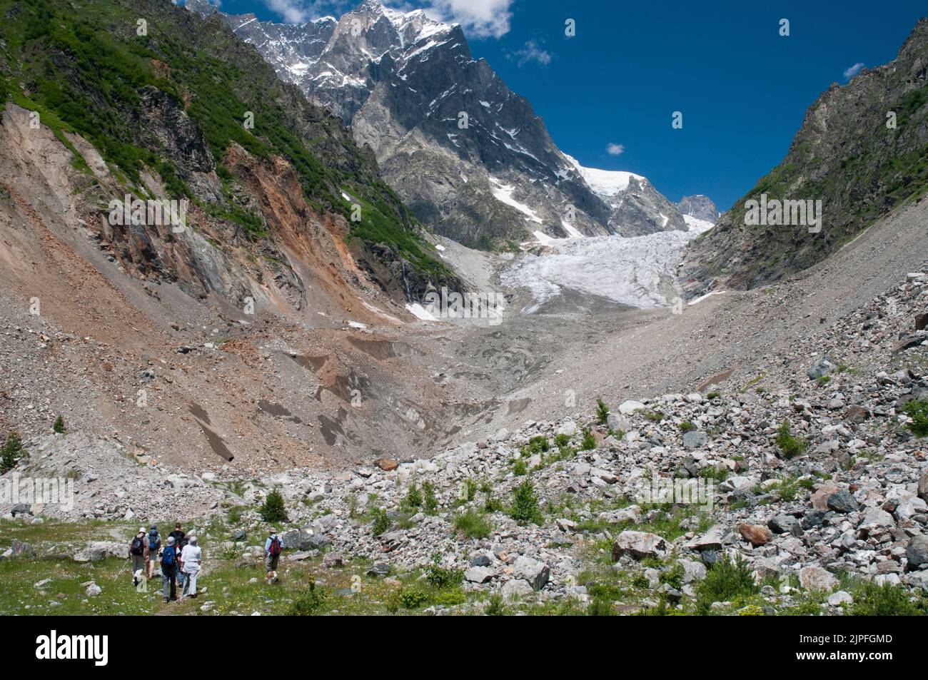 Chalaad Glacier near the Svaneti village of Mestia in the Caucasian Mountains of Georgia Stock Photo
