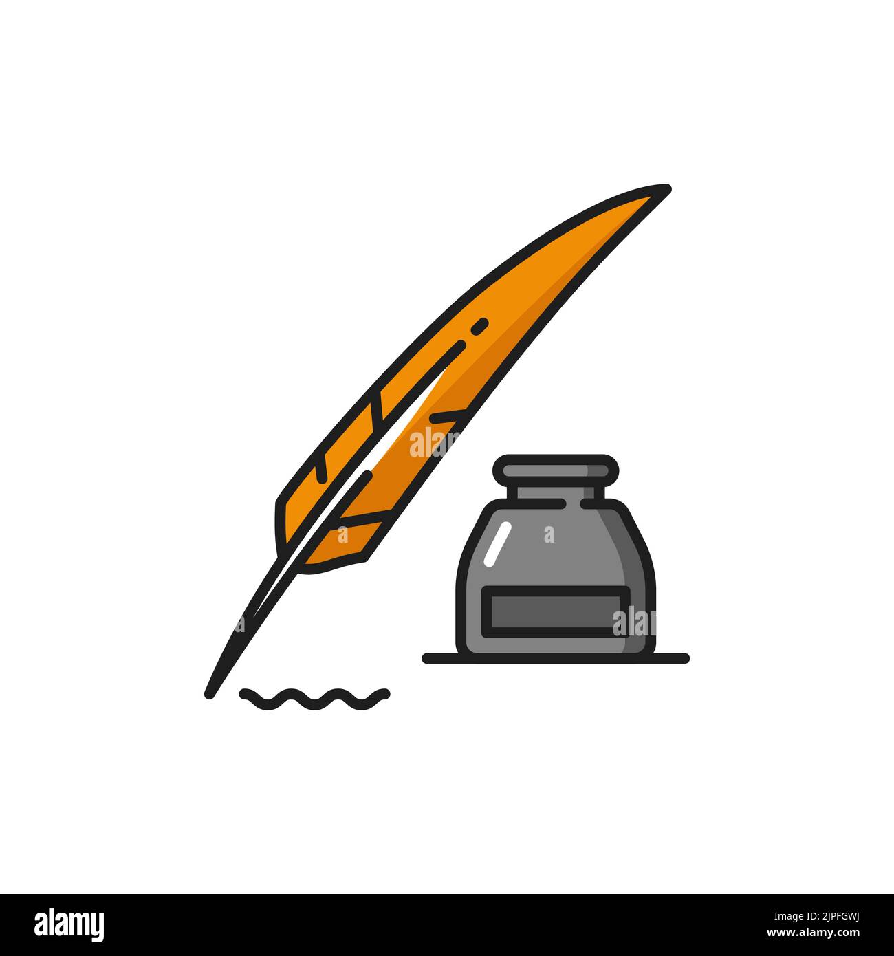 Notary, justice and legal service icon of inkwell and quill feather