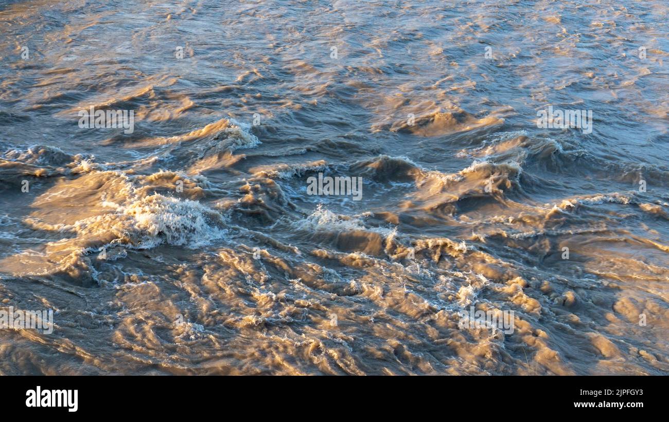 The heavy downpour caused high level flood in the river Stock Photo