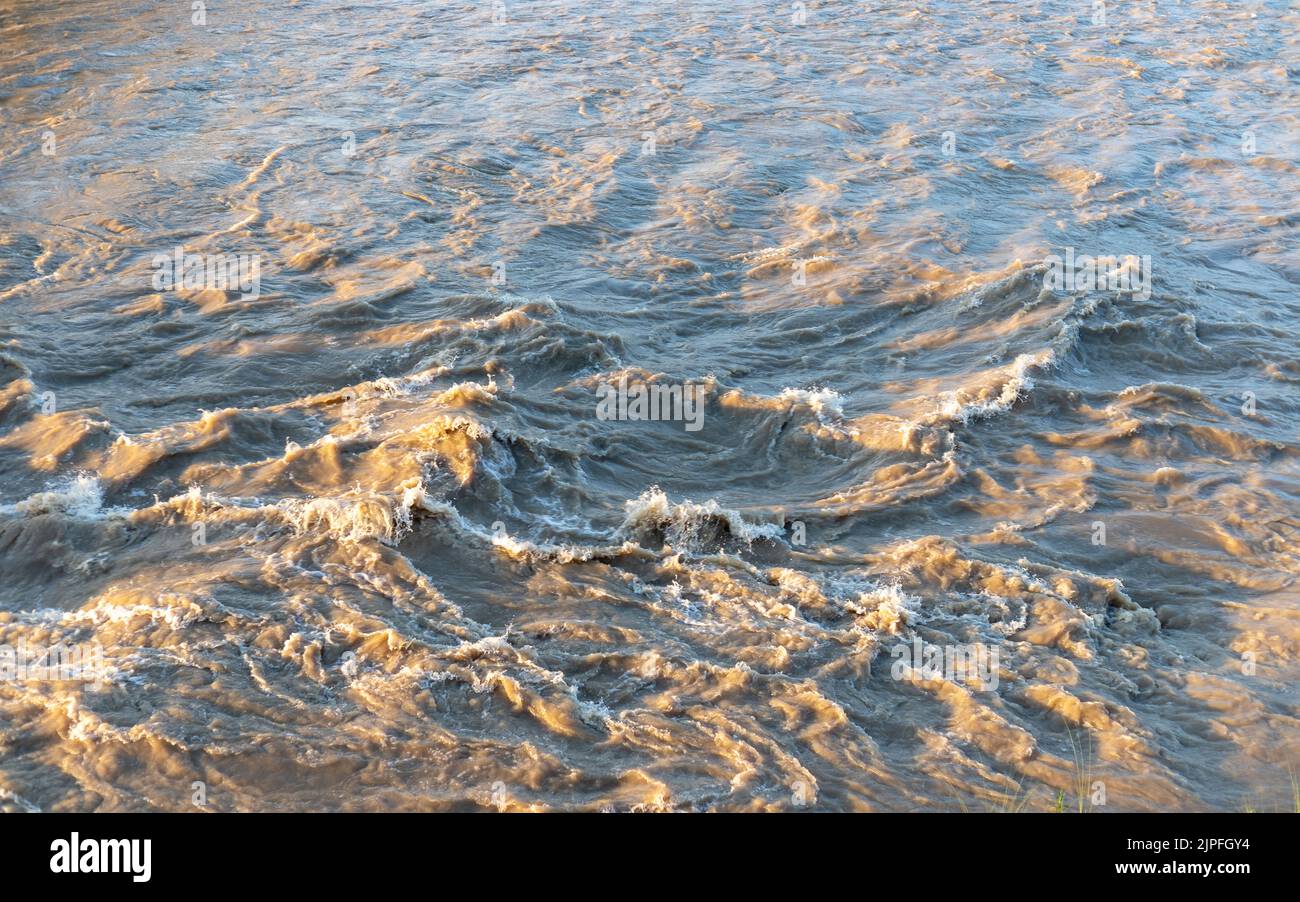 Deadly flood in the river after heavy monsoon rains Stock Photo