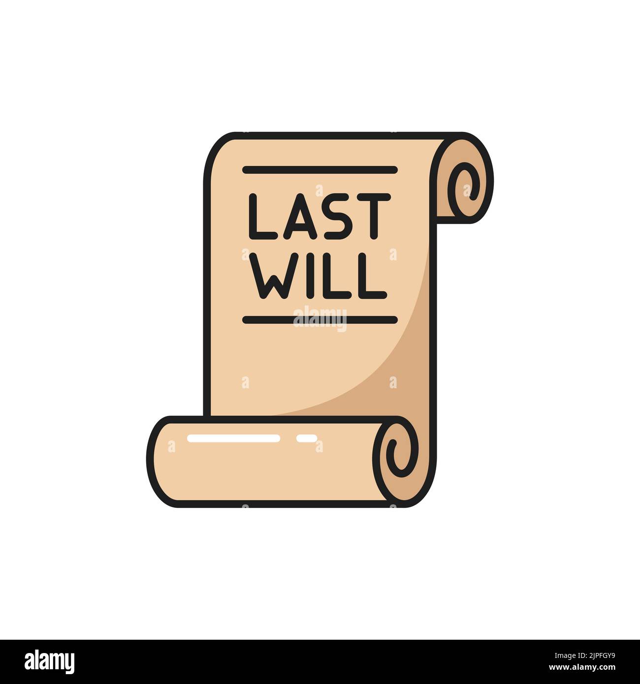 Last will testament scroll icon for notary, justice or legal service and lawyer office, vector symbol. Testament scroll of last will for legal attorney, legislation consultant and notary service Stock Vector