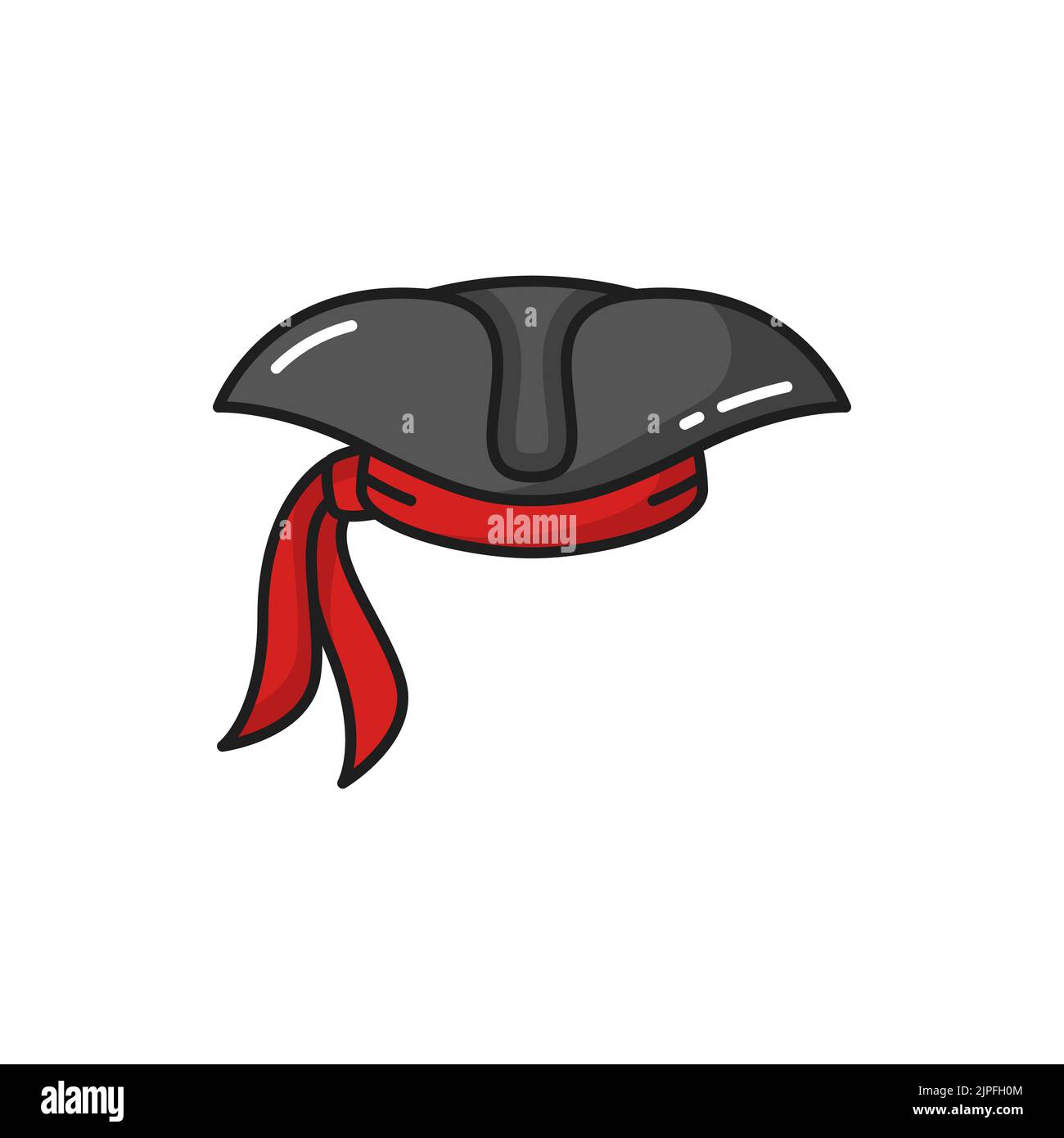 Pirate black hat with red bandana, captain headwear isolated sailor cap