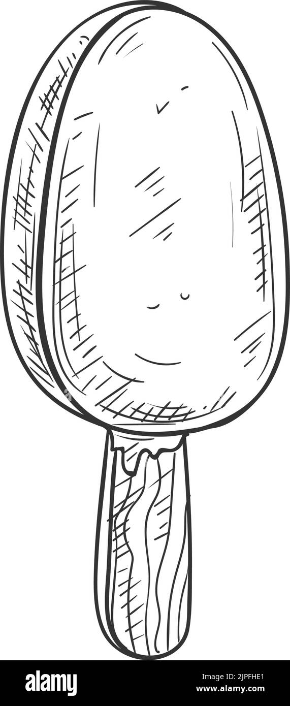 Ice cream on stick, dessert in pink fruity glaze isolated. Vector