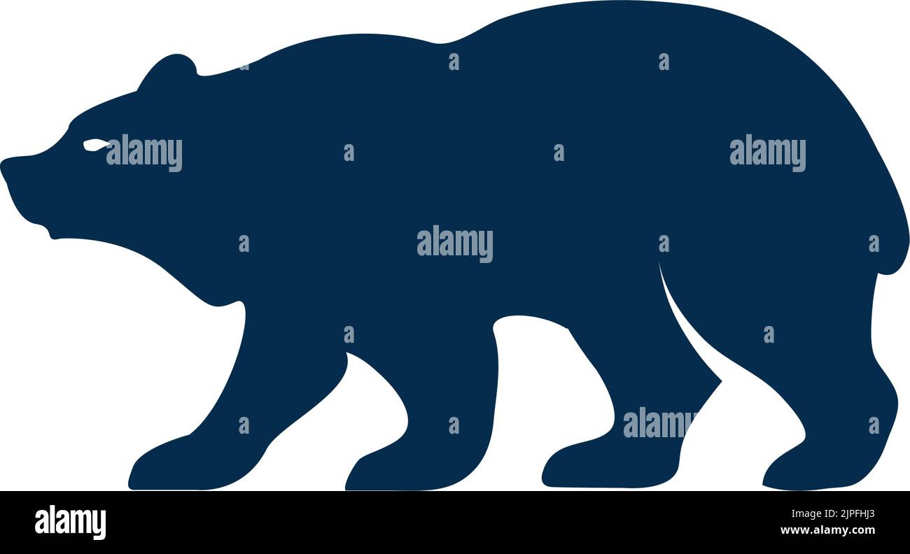 Bear standing on four paws isolated wild animal. Vector siberian or american, grizzly or polar bears mascot, ursus predator mammal. Side view of wildlife big beast, silhouette of bear animal Stock Vector