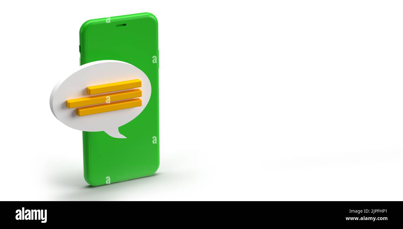 Vertical Smart mobile phone with online yellow dialog speech bubbles ...