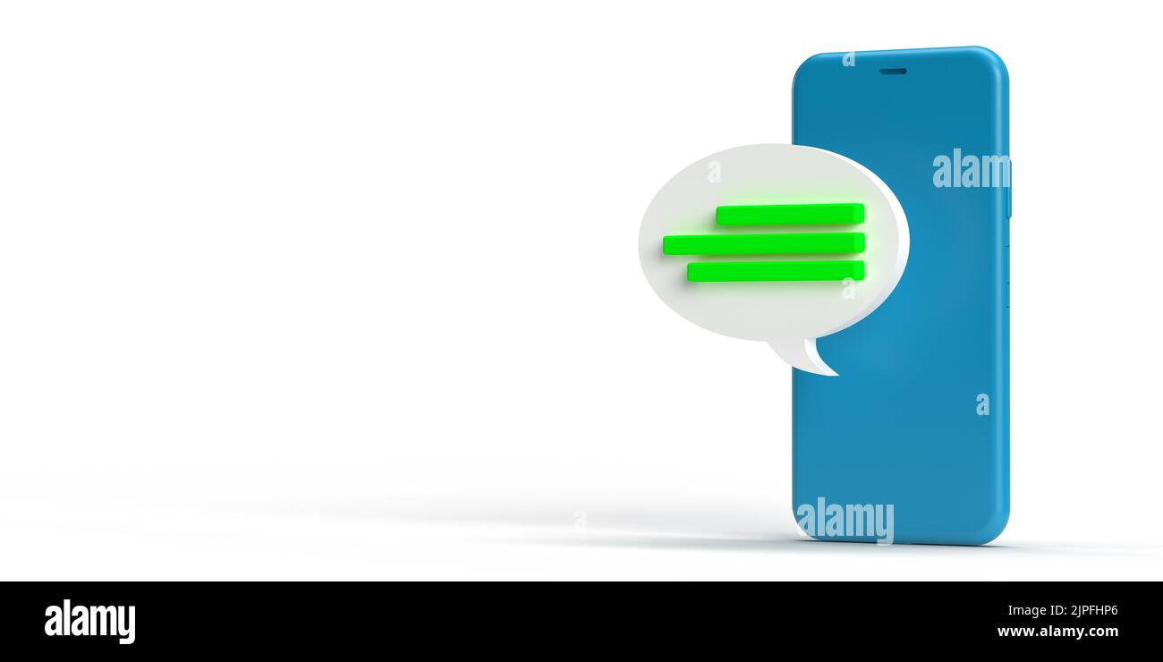Blue smart mobile phone with green online dialog speech bubbles coming ...