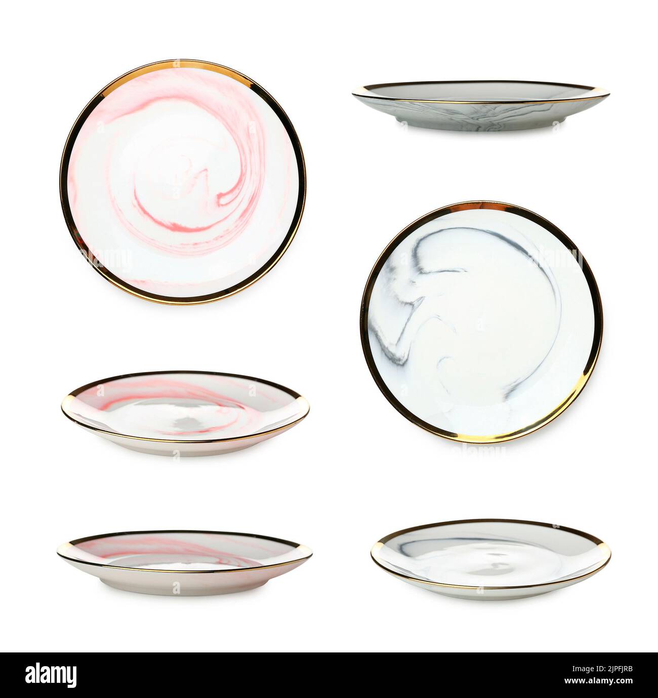 Set of empty ceramic plates isolated on white Stock Photo - Alamy
