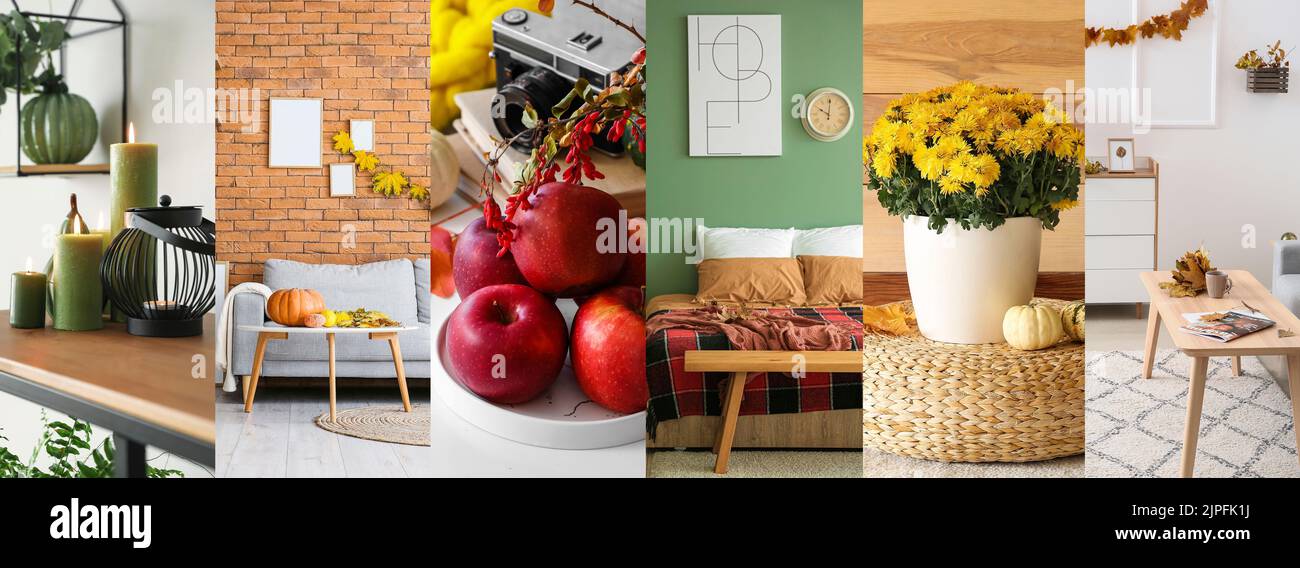 Collage of stylish interiors with autumn decor Stock Photo - Alamy