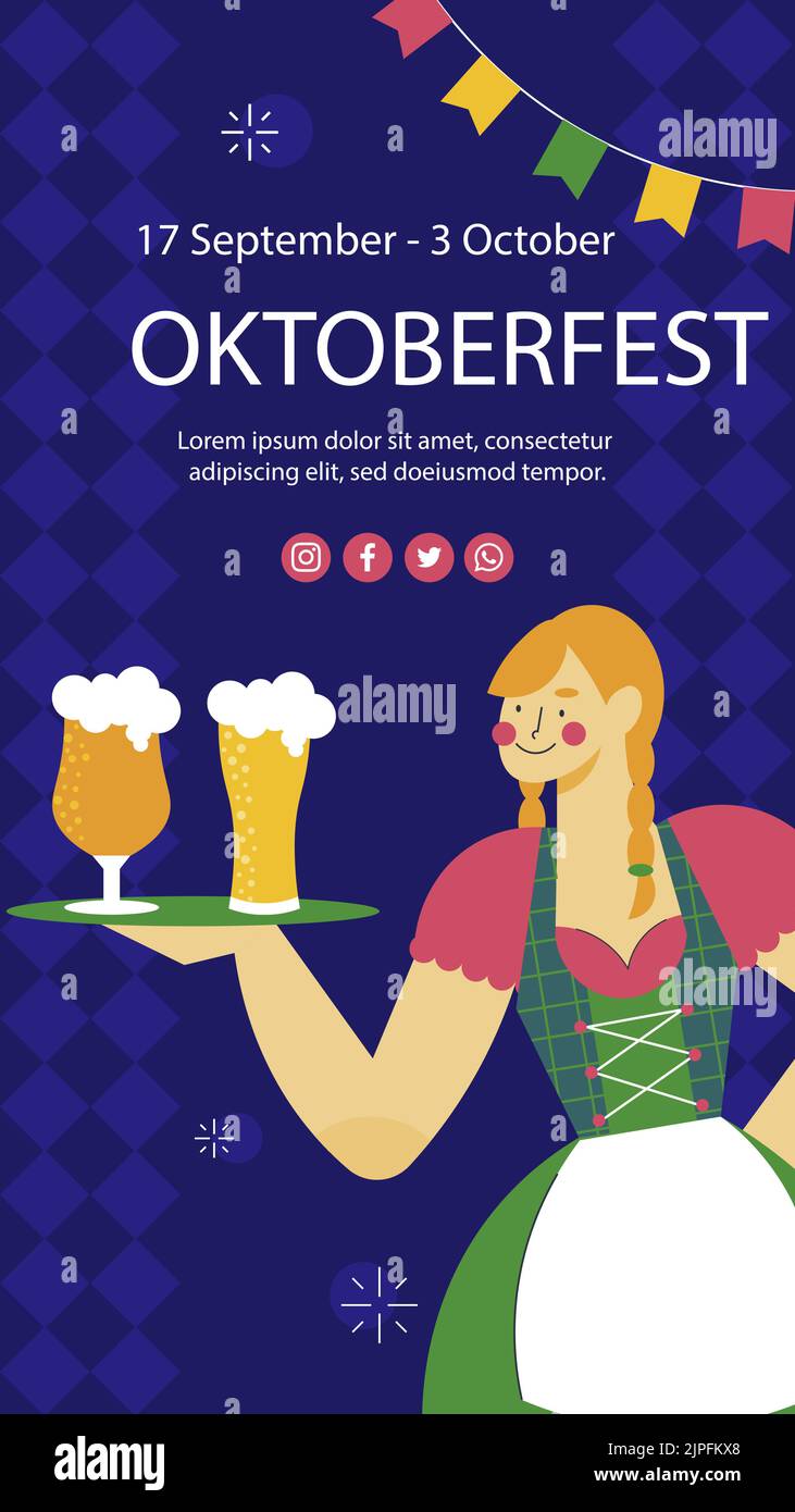 Flat oktoberfest instagram stories set Vector illustration Stock Vector ...