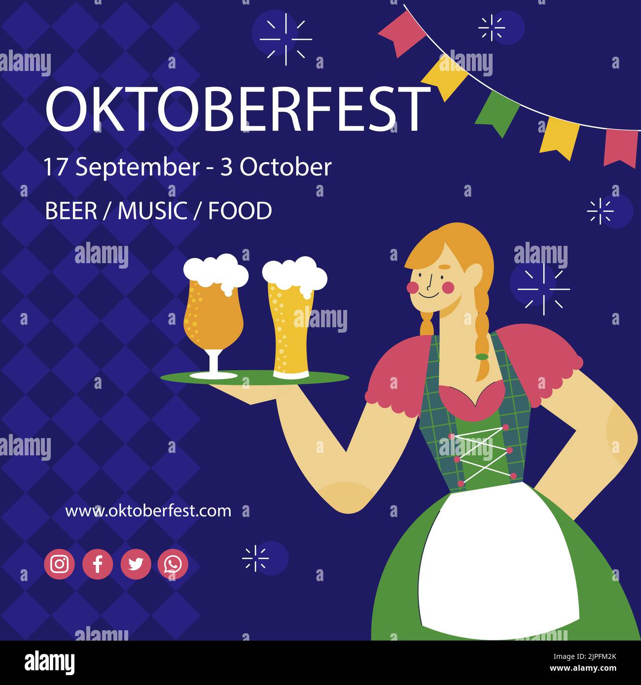 Flat oktoberfest instagram posts set Vector illustration Stock Vector ...