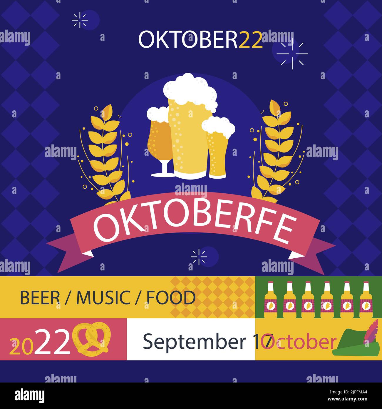 Flat oktoberfest instagram posts set Vector illustration Stock Vector ...
