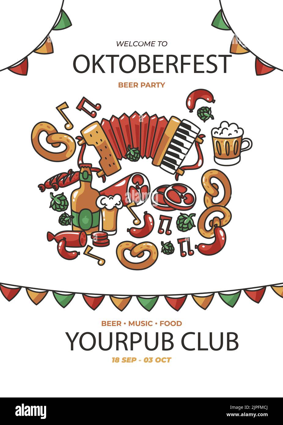 Flat oktoberfest vertical poster template Vector illustration Stock ...