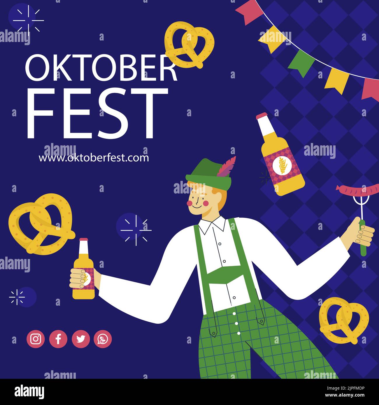 Flat oktoberfest instagram posts set Vector illustration Stock Vector ...