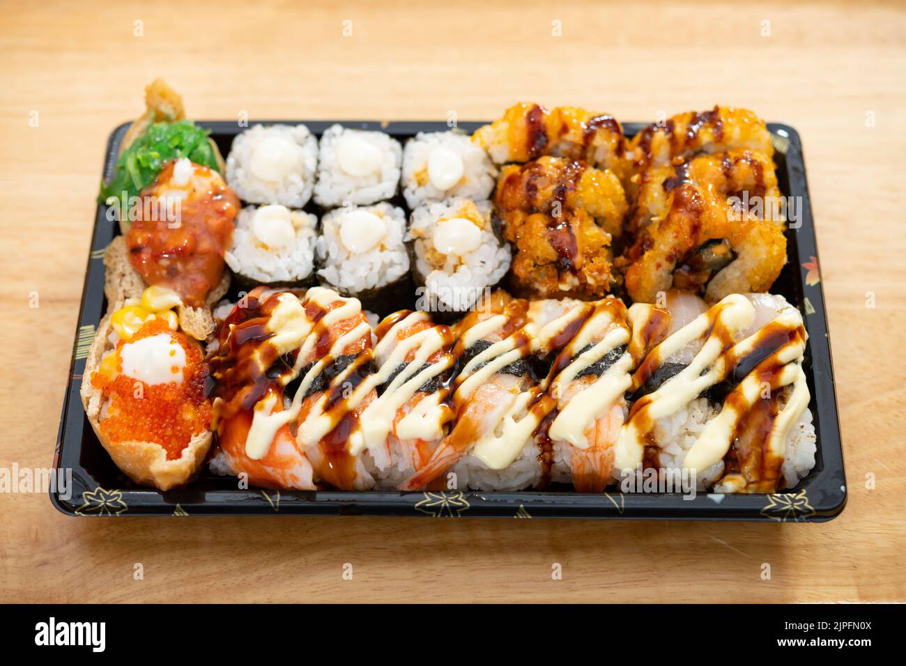 angle view fresh sushi on a plate Stock Photo