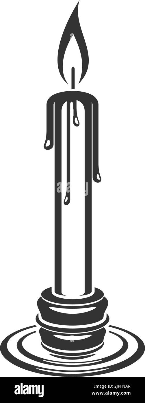 Burning candle with flame isolated religion symbol. Vector monochrome