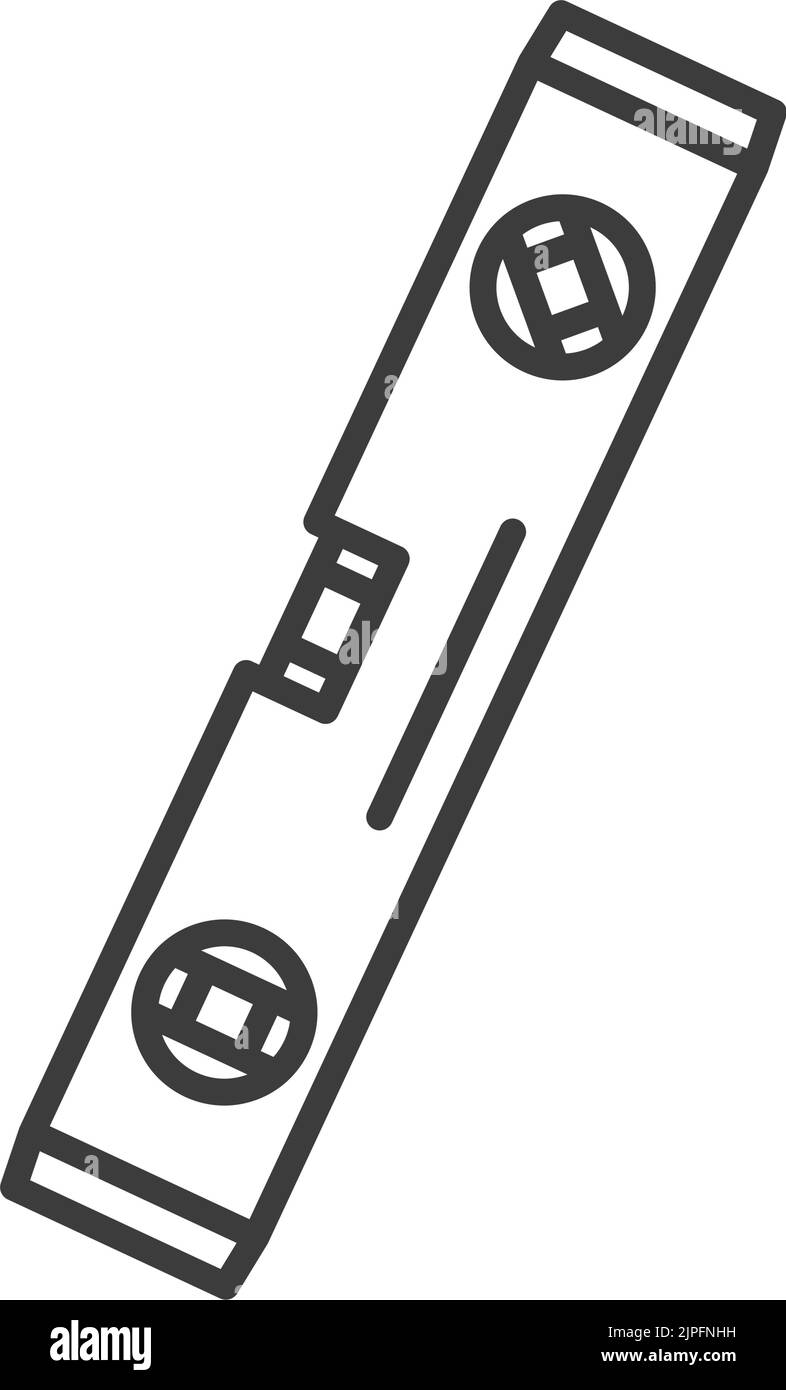 Spirit level with bubble isolated building tool outline icon. Vector stonemasons or bricklayers work tool. Instrument used by carpenters. Building construction professional ruler, measuring tool Stock Vector