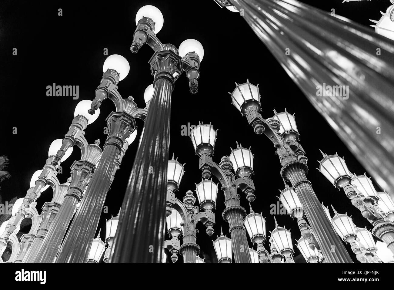 A low angle shot of LACMA lamp posts Stock Photo Alamy