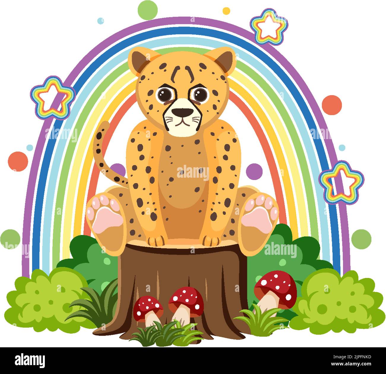 Cute cheetah on stump in flat cartoon style illustration Stock Vector ...