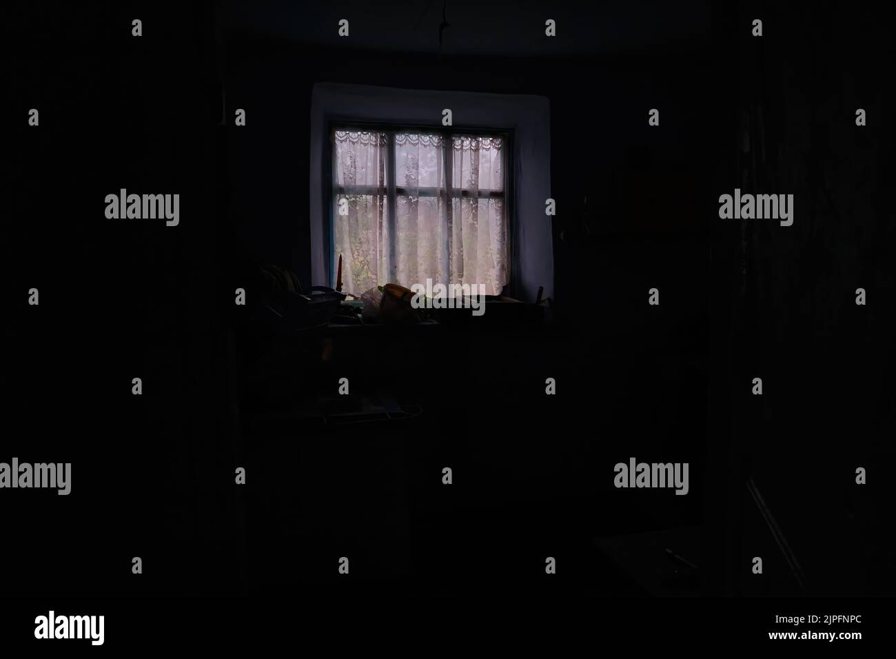 Dark Window in the Mysterious mood empty room Stock Photo