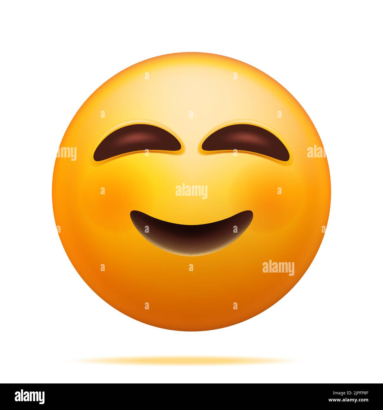 3D Happy Emoticon Blushing with Smiling Eyes Stock Vector