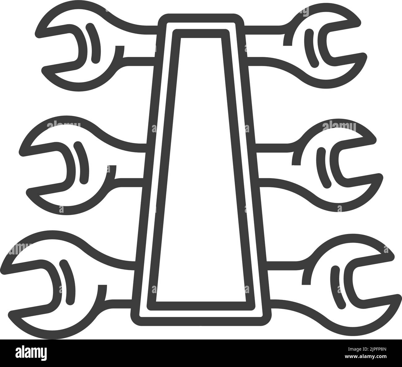 Set of wrench spanners isolated kit outline icon. Vector carpentry gear, construction