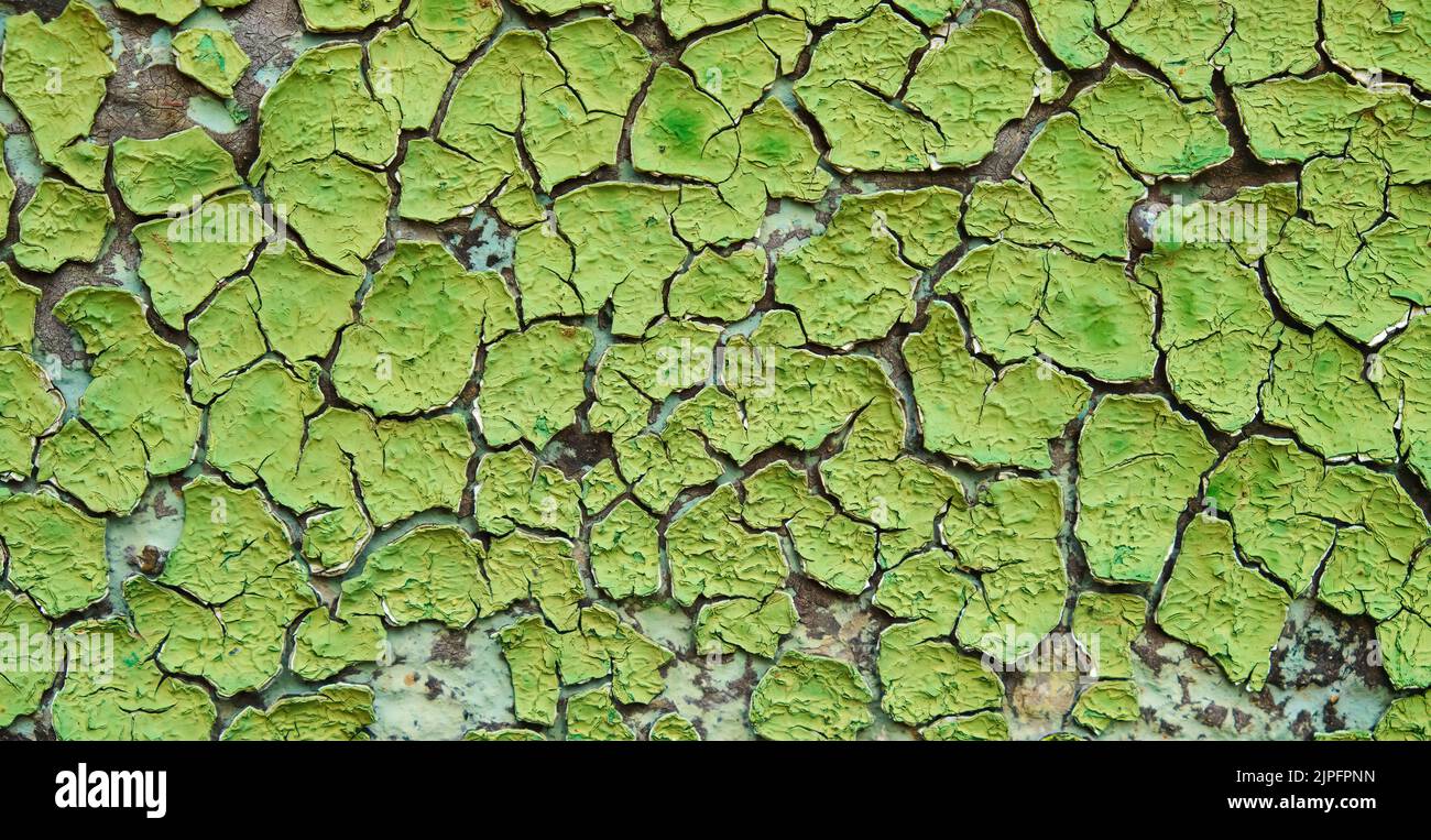 Old Peeling paint on wall Pattern rustic green grunge material Background Stock Photo