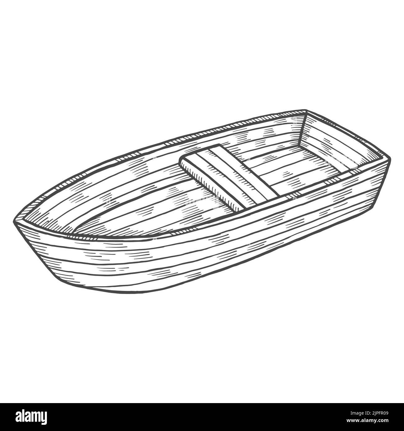 fishing wooden boat isolated doodle hand drawn sketch with outline