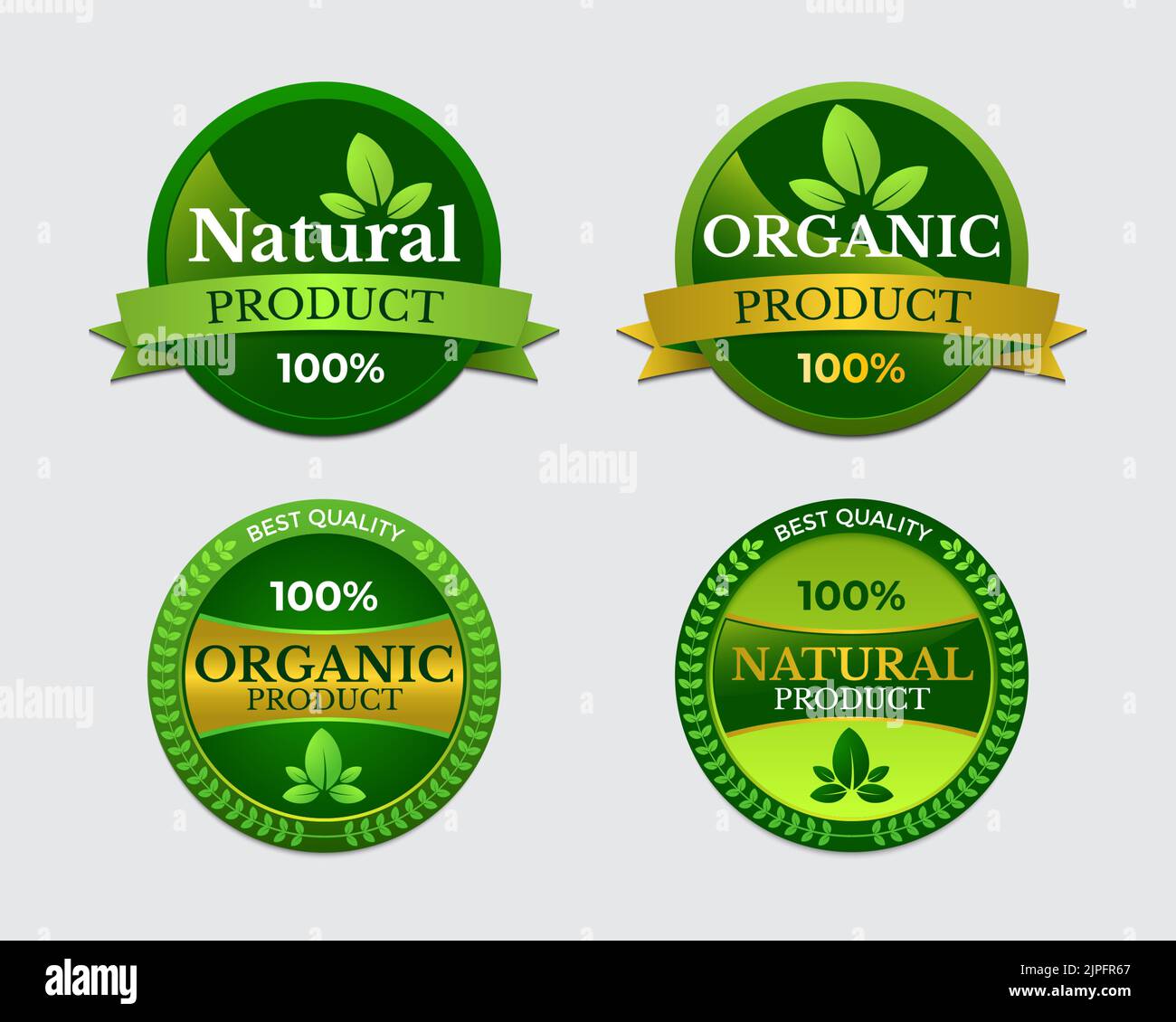 Set of natural and organic product labels, fresh farm food badges Stock
