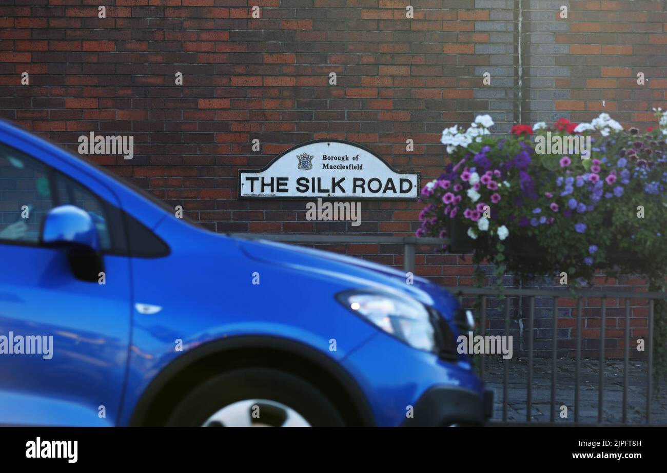 Macclesfield, Britain. 11th Aug, 2022. A car runs past "THE SILK ROAD
