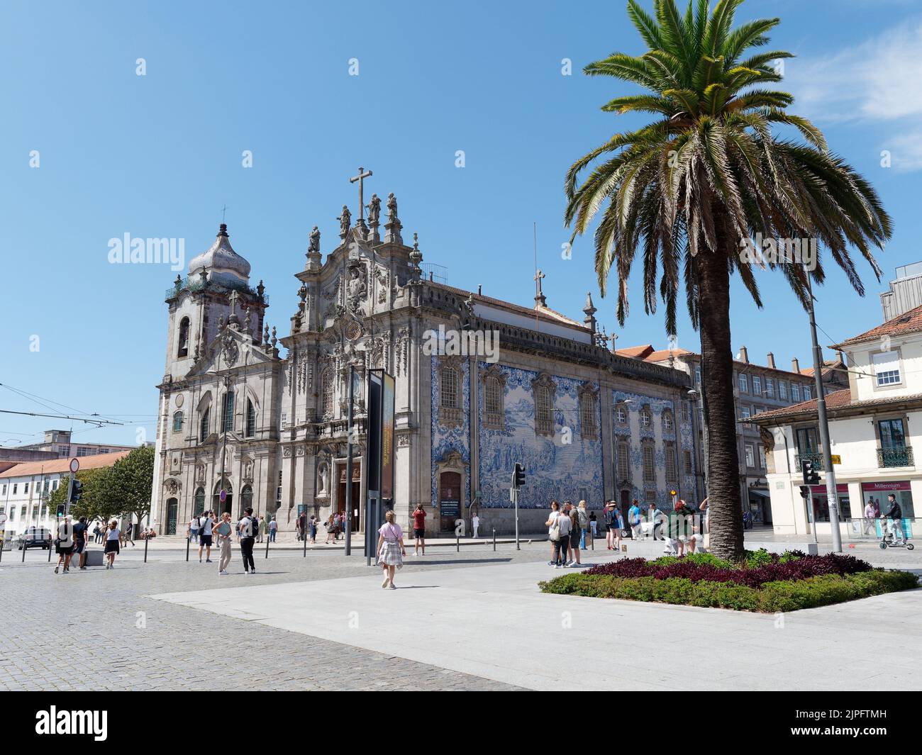 Igreja do Carmo, Church of Carmo, a baroque church with tiles on its sides. Two churches connected by a 1 metre wide house separating monks and nuns. Stock Photo