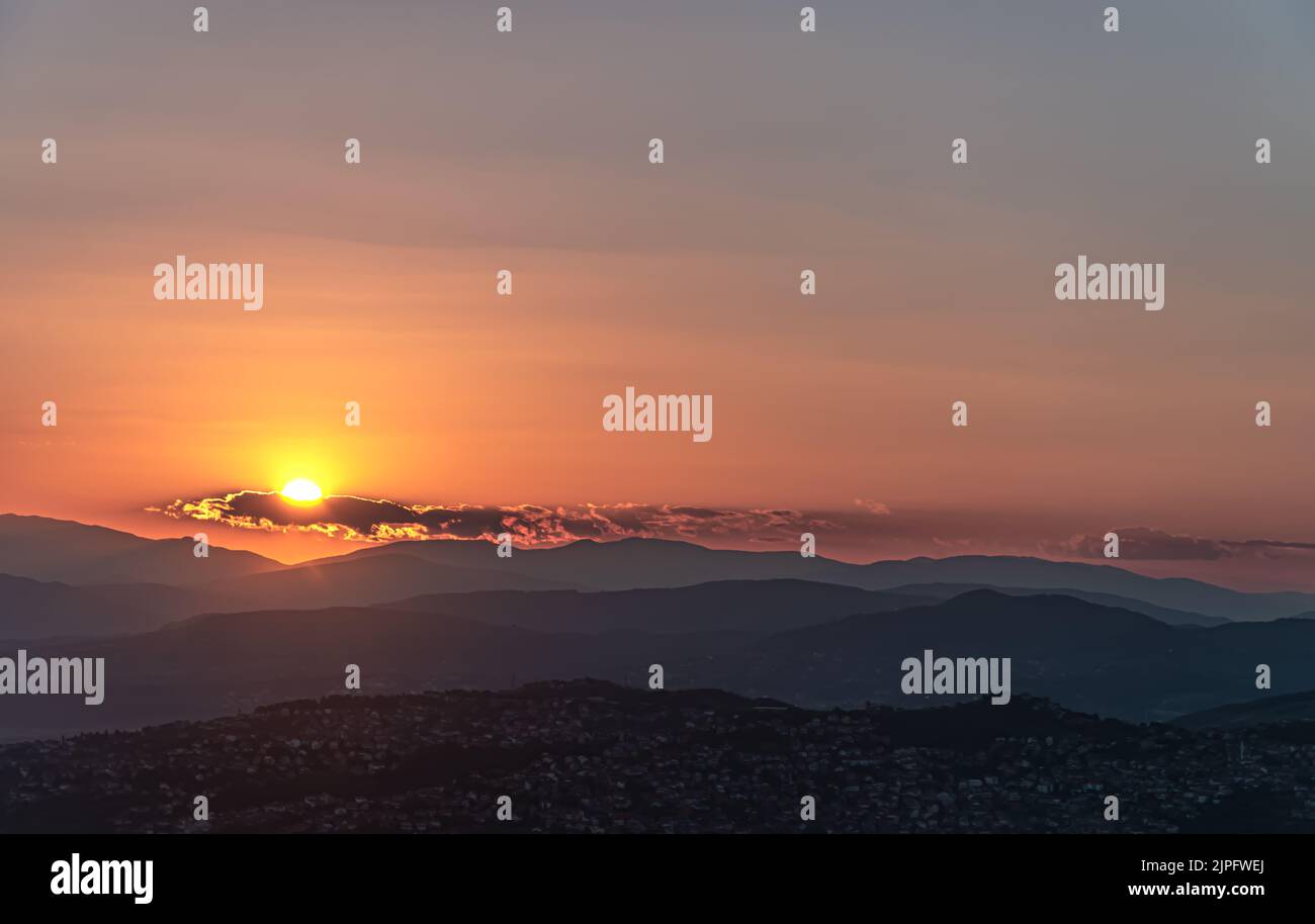 Sunset sky over Sarajevo Stock Photo