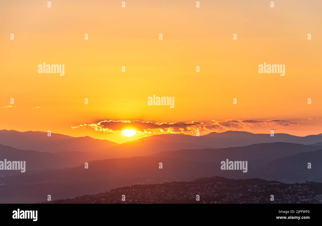 Sunset sky over Sarajevo Stock Photo